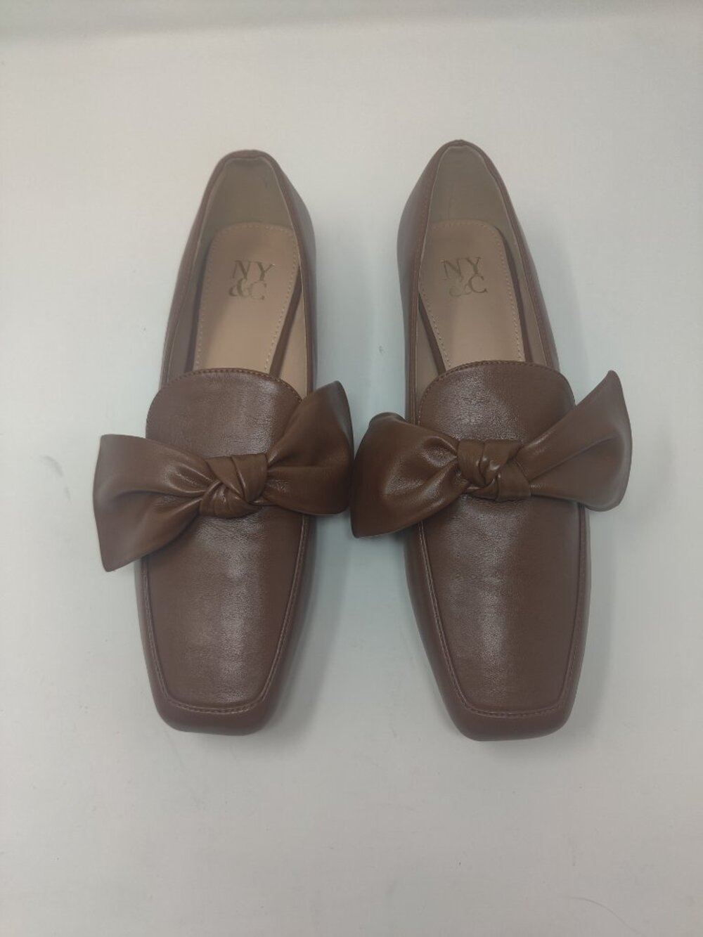 New York & Co Dominica Loafer Women 8.5 Brown Vegan Faux Leather Bow Detail Vamp